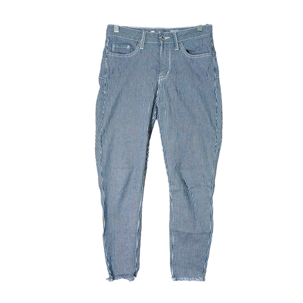 S.O.N.G Womens Jeans Blue White Stripe Denim High Rise Skinny Ankle Grazer 5/27